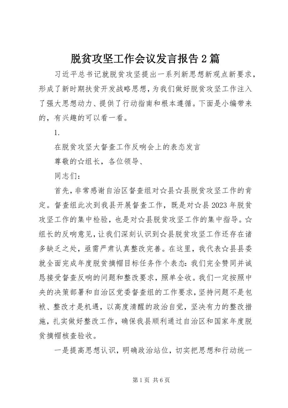 2023年脱贫攻坚工作会议讲话报告2篇.docx_第1页