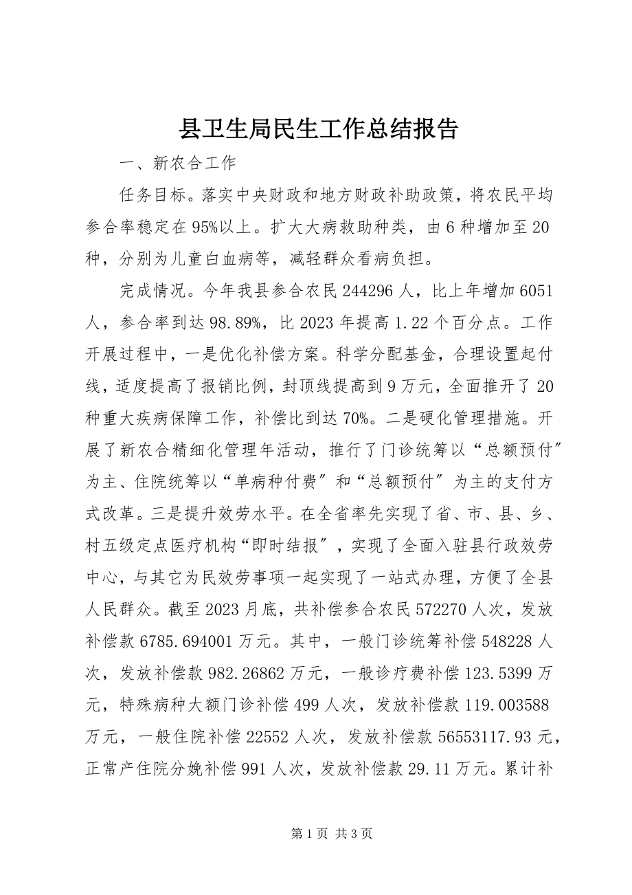 2023年县卫生局民生工作总结报告.docx_第1页