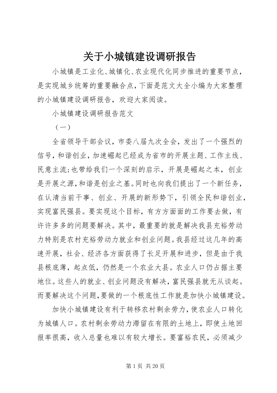 2023年小城镇建设调研报告.docx_第1页