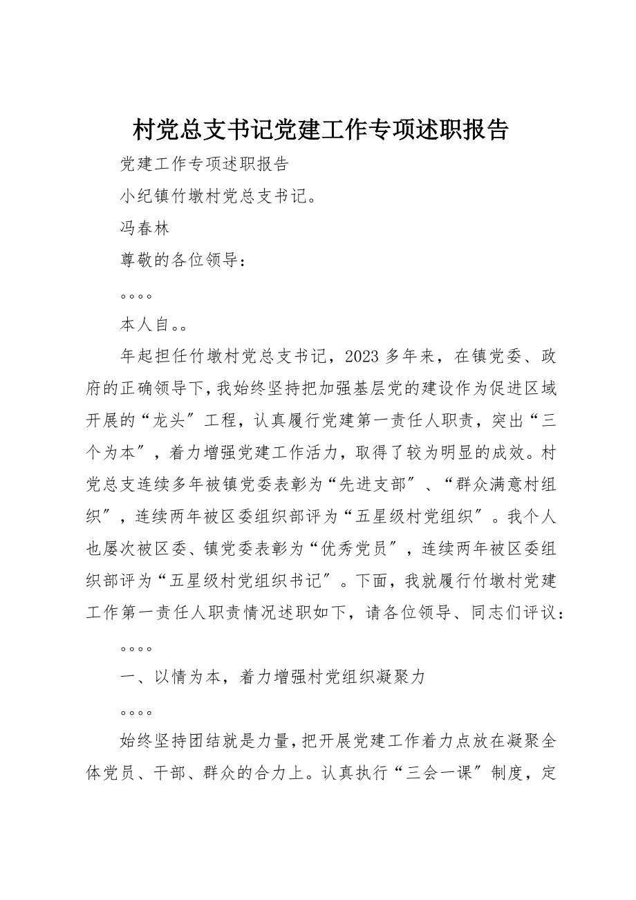 2023年村党总支书记党建工作专项述职报告新编.docx_第1页