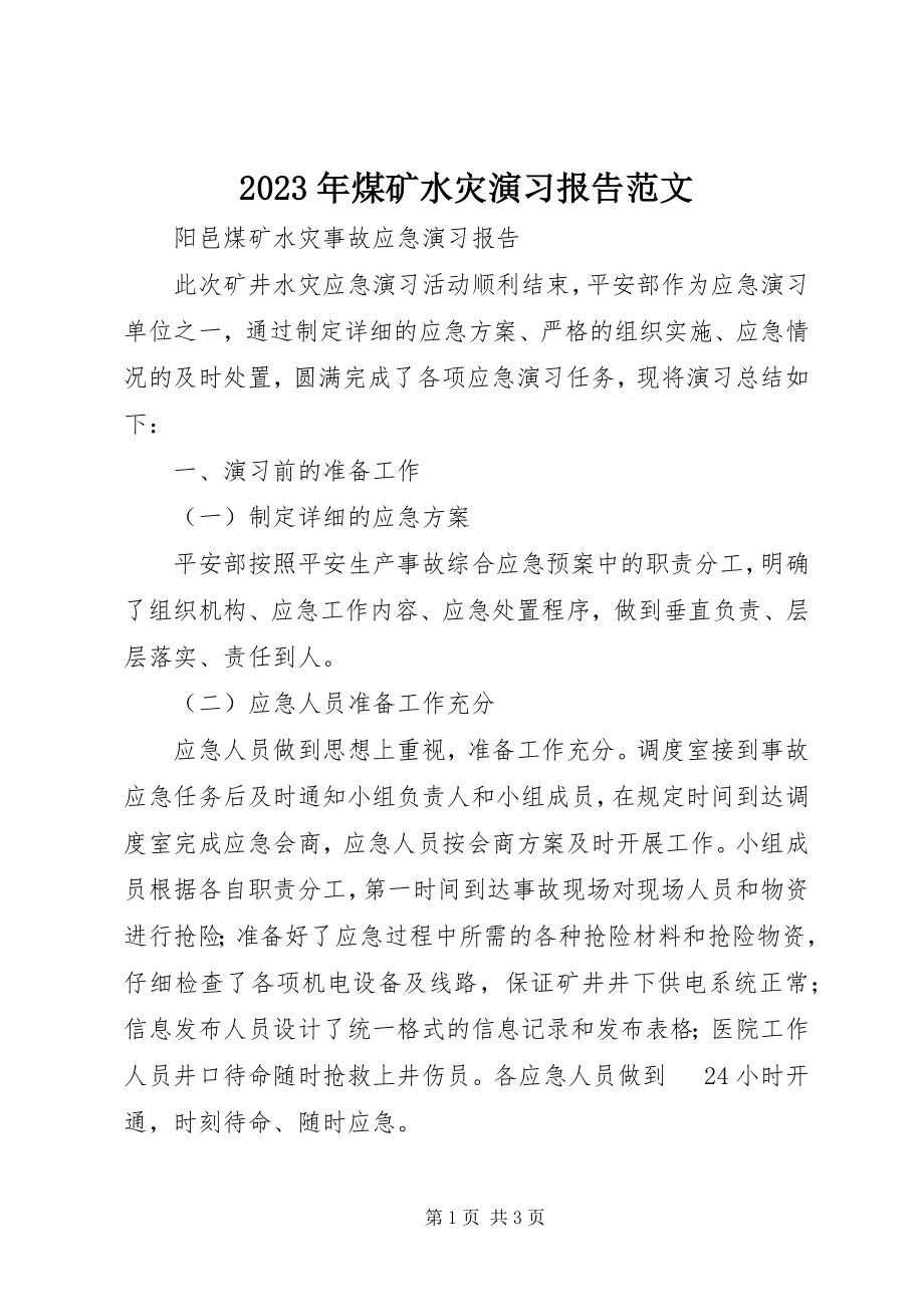 2023年煤矿水灾演习报告.docx_第1页