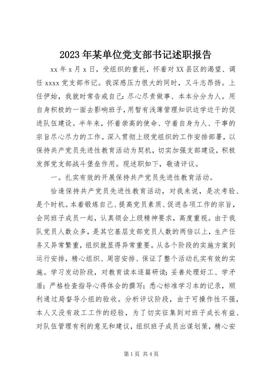 2023年某单位党支部书记述职报告.docx_第1页