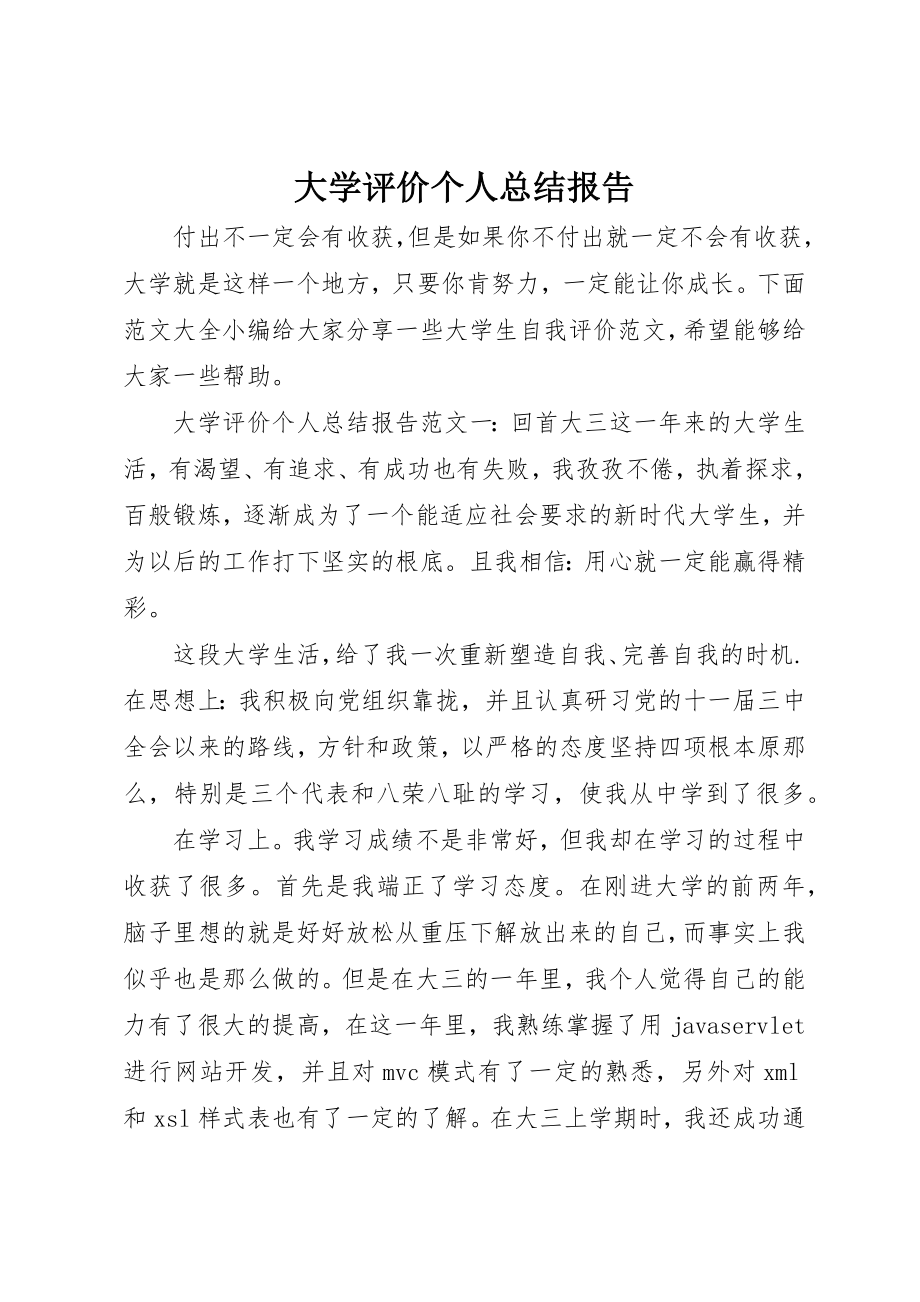 2023年大学评价个人总结报告.docx_第1页