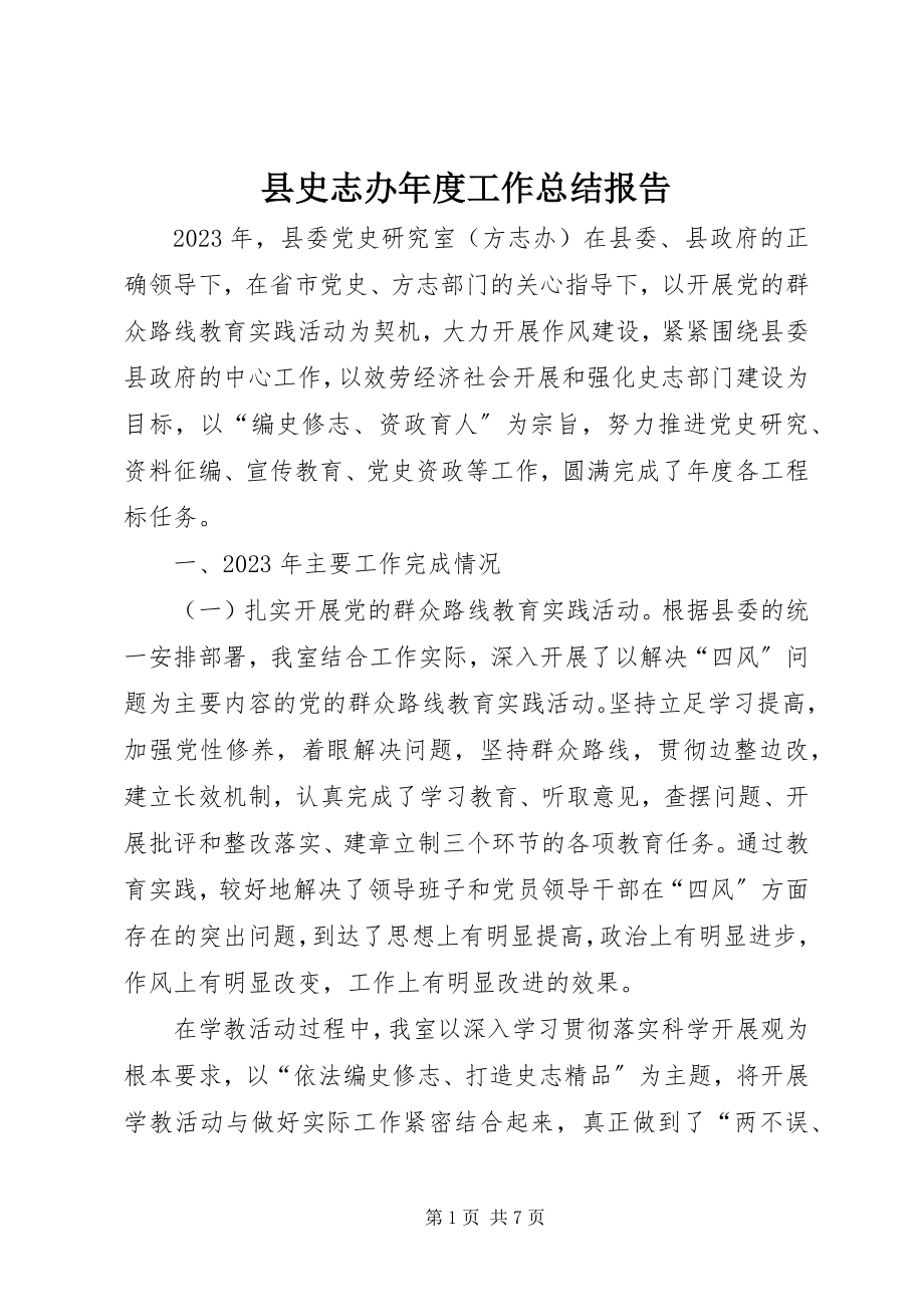 2023年县史志办年度工作总结报告.docx_第1页