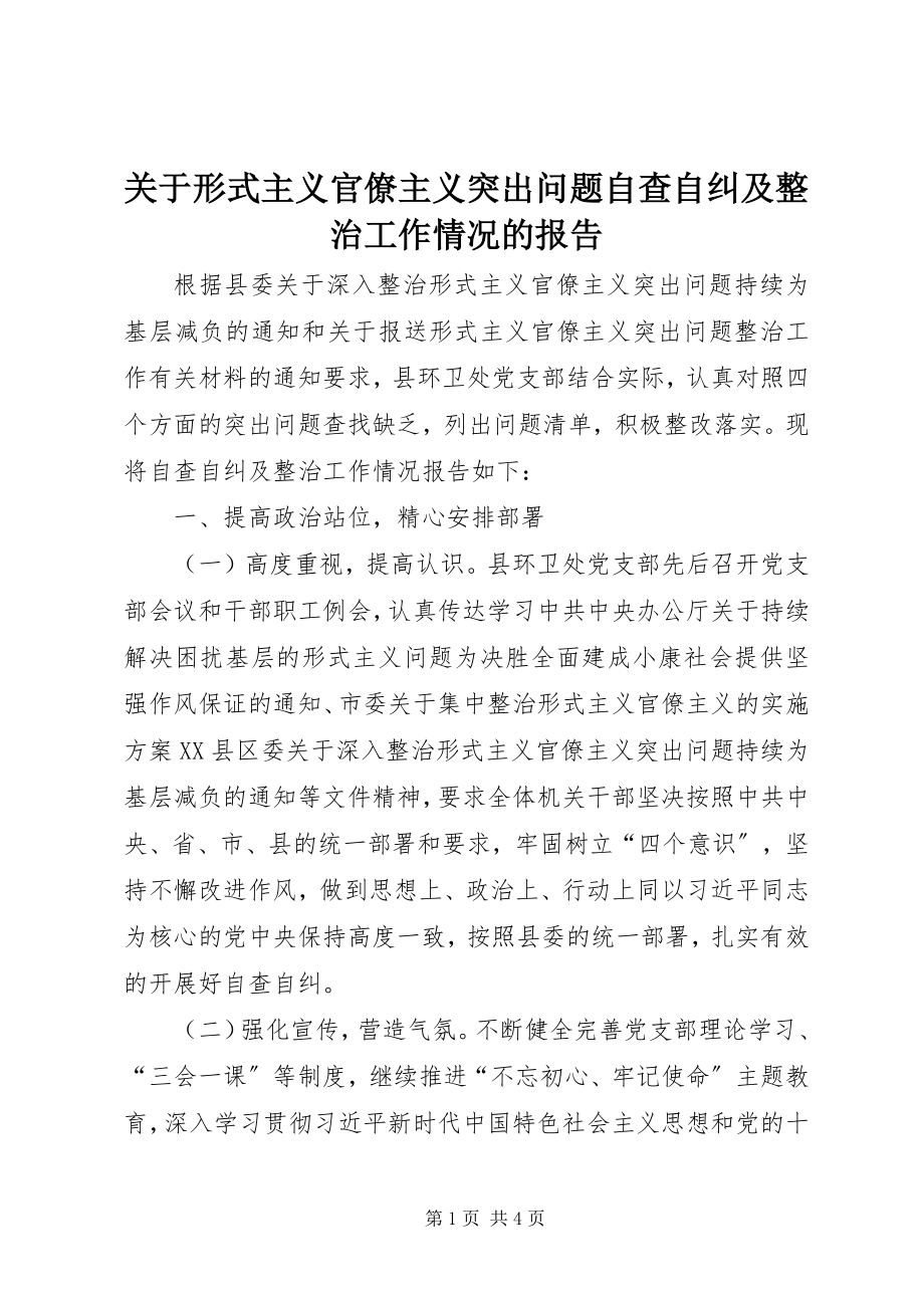 2023年形式主义官僚主义突出问题自查自纠及整治工作情况的报告.docx_第1页