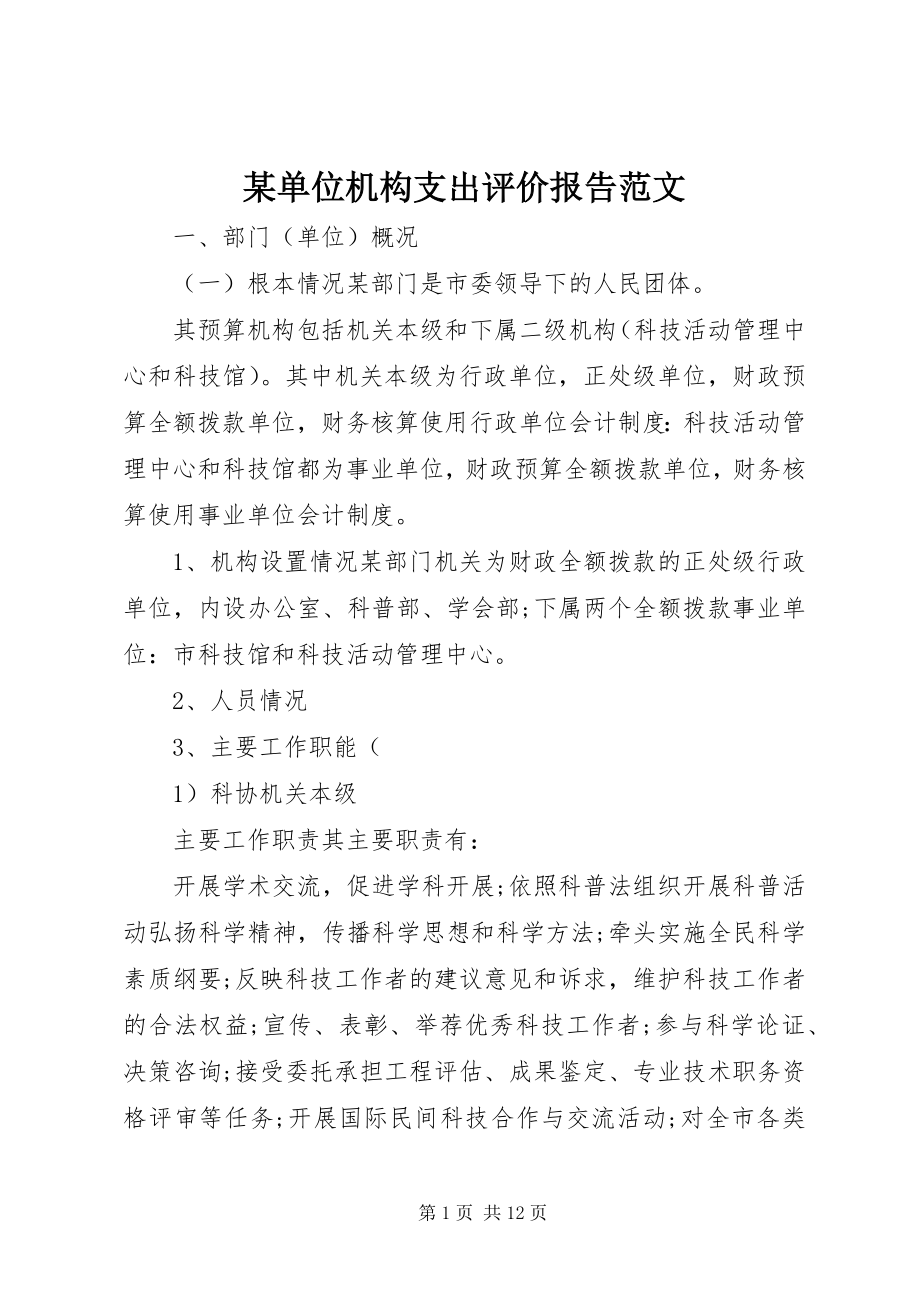 2023年某单位机构支出评价报告.docx_第1页