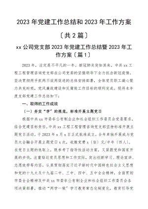 党建工作总结和工作计划2篇集团公司企业党支部党委党建工作总结汇报报告.doc