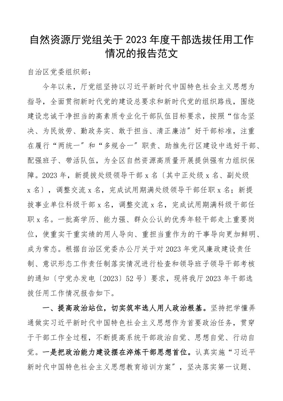 2023年度干部选拔任用工作情况的报告.docx_第1页