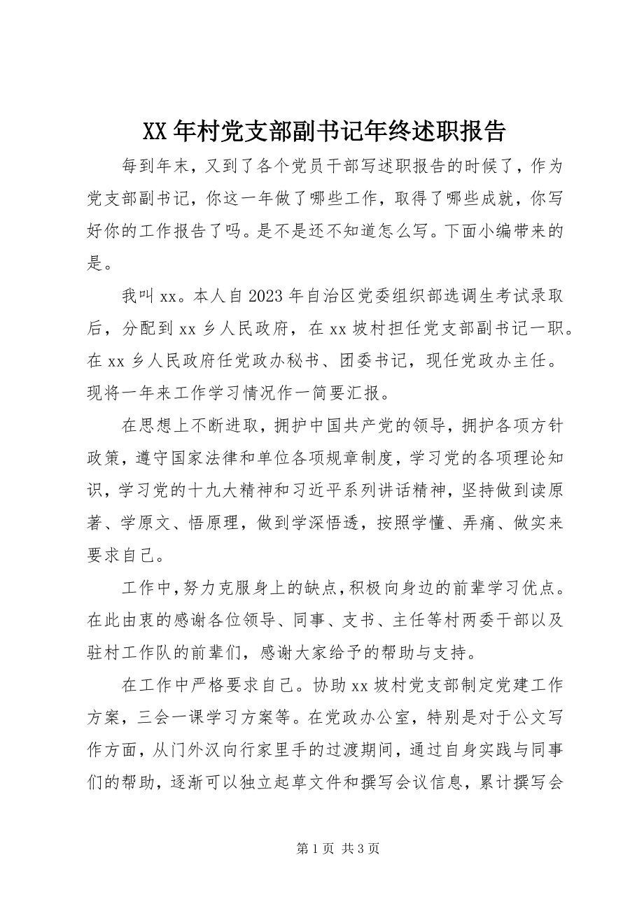 2023年村党支部副书记终述职报告.docx_第1页