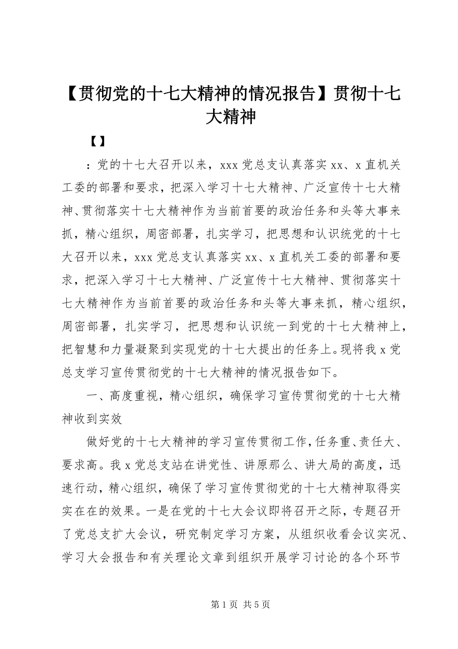 2023年贯彻党的十七大精神的情况报告贯彻十七大精神.docx_第1页