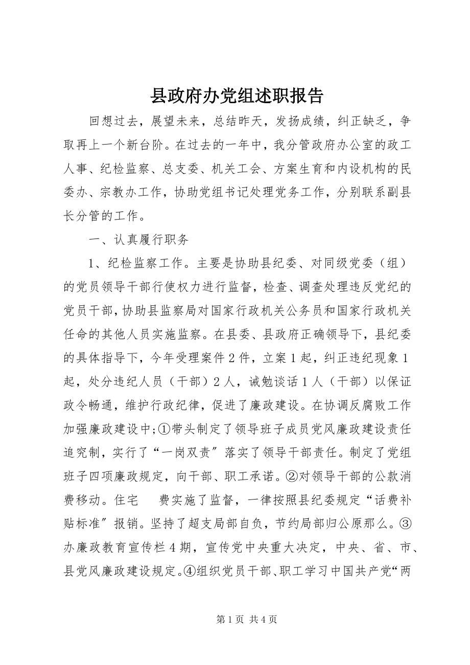 2023年县政府办党组述职报告.docx_第1页