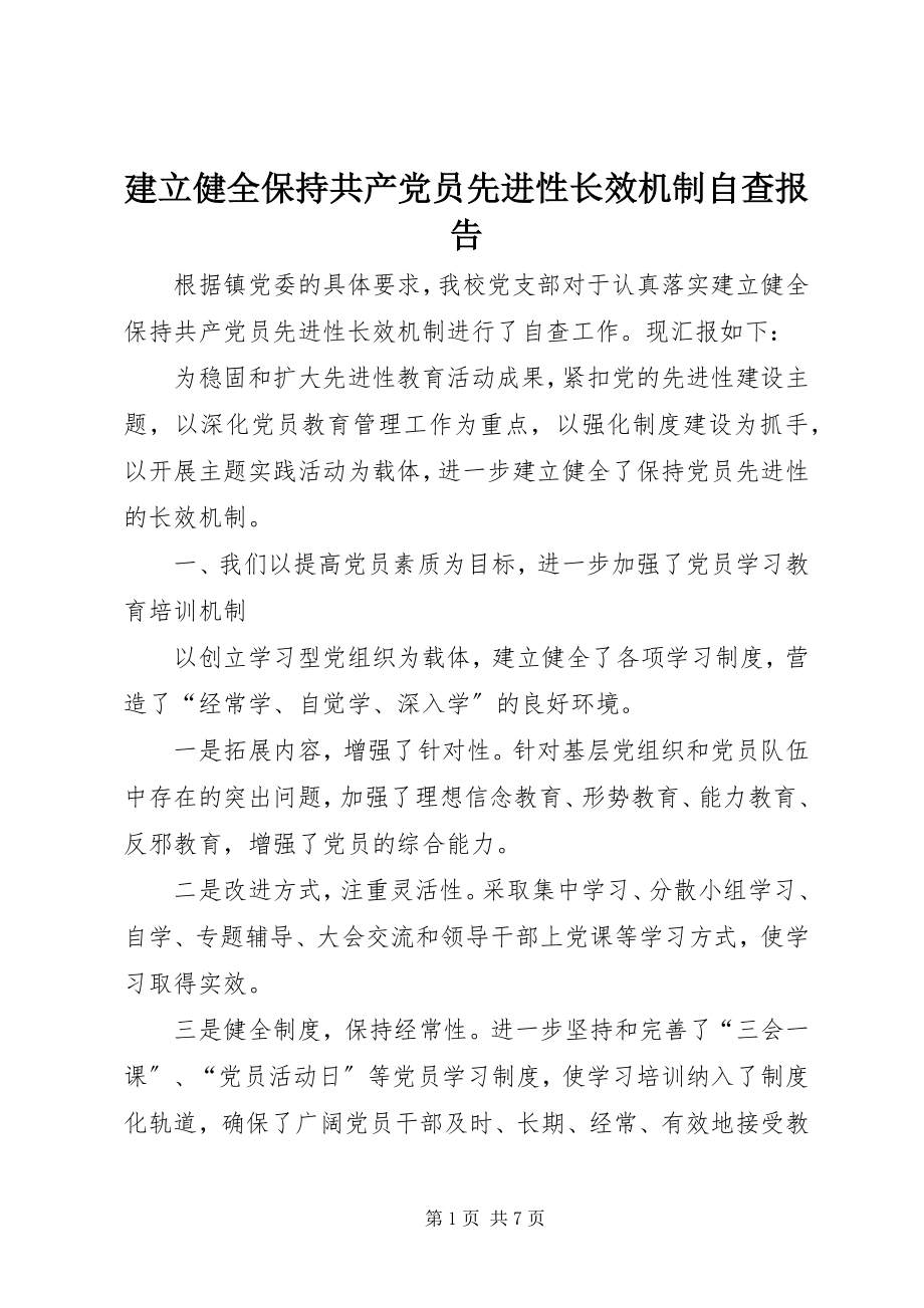 2023年建立健全保持共产党员先进性长效机制自查报告.docx_第1页