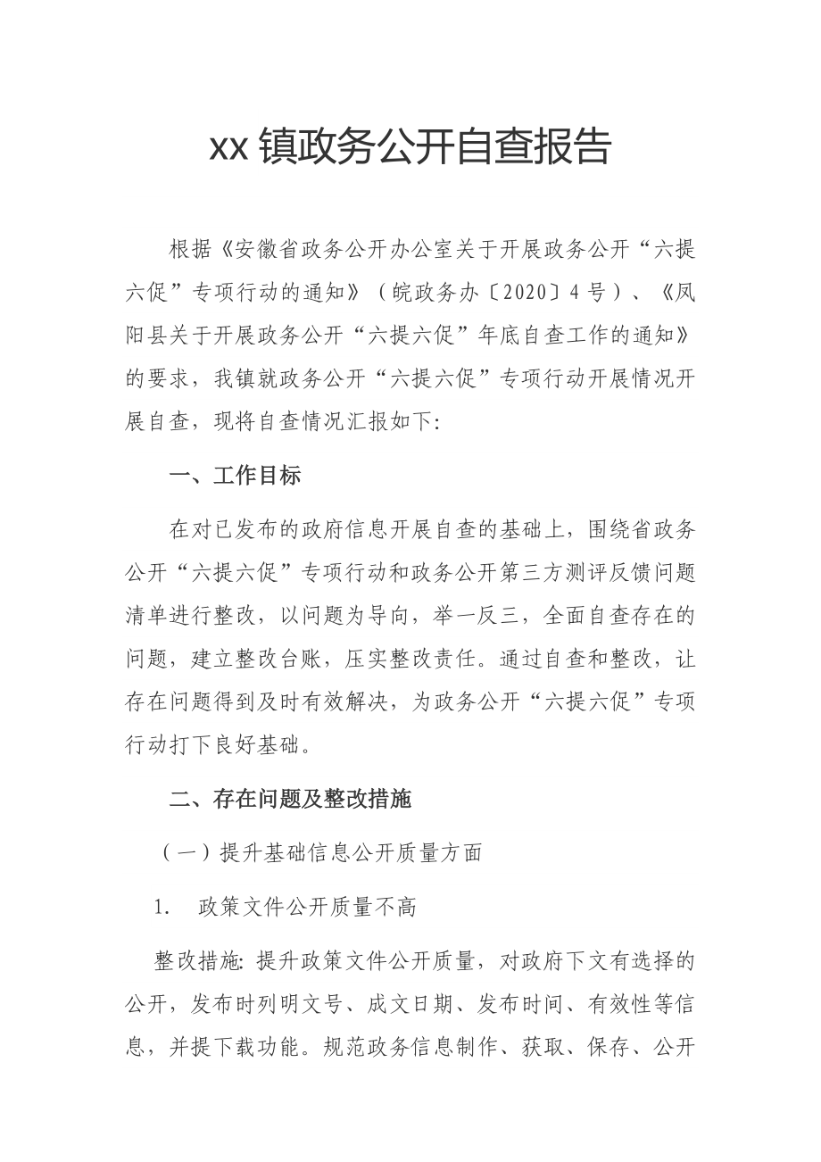 乡镇政务公开自查报告.docx_第1页