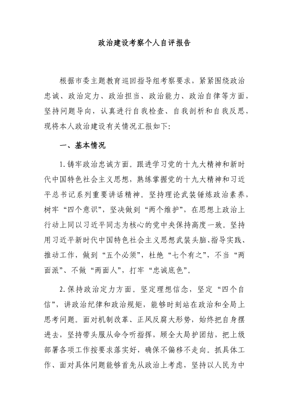 政治建设考察个人自评报告.docx_第1页