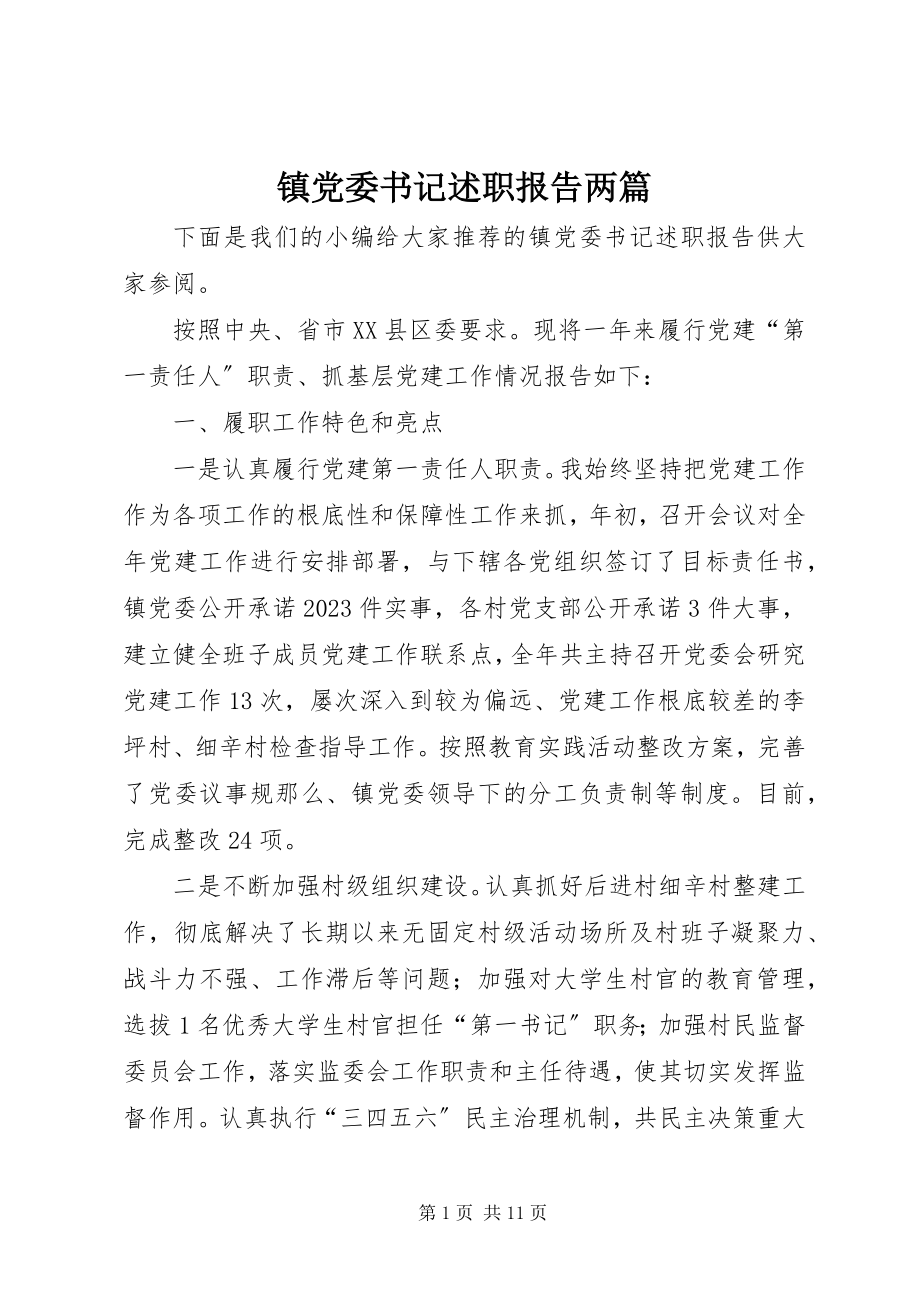 2023年镇党委书记述职报告两篇.docx_第1页