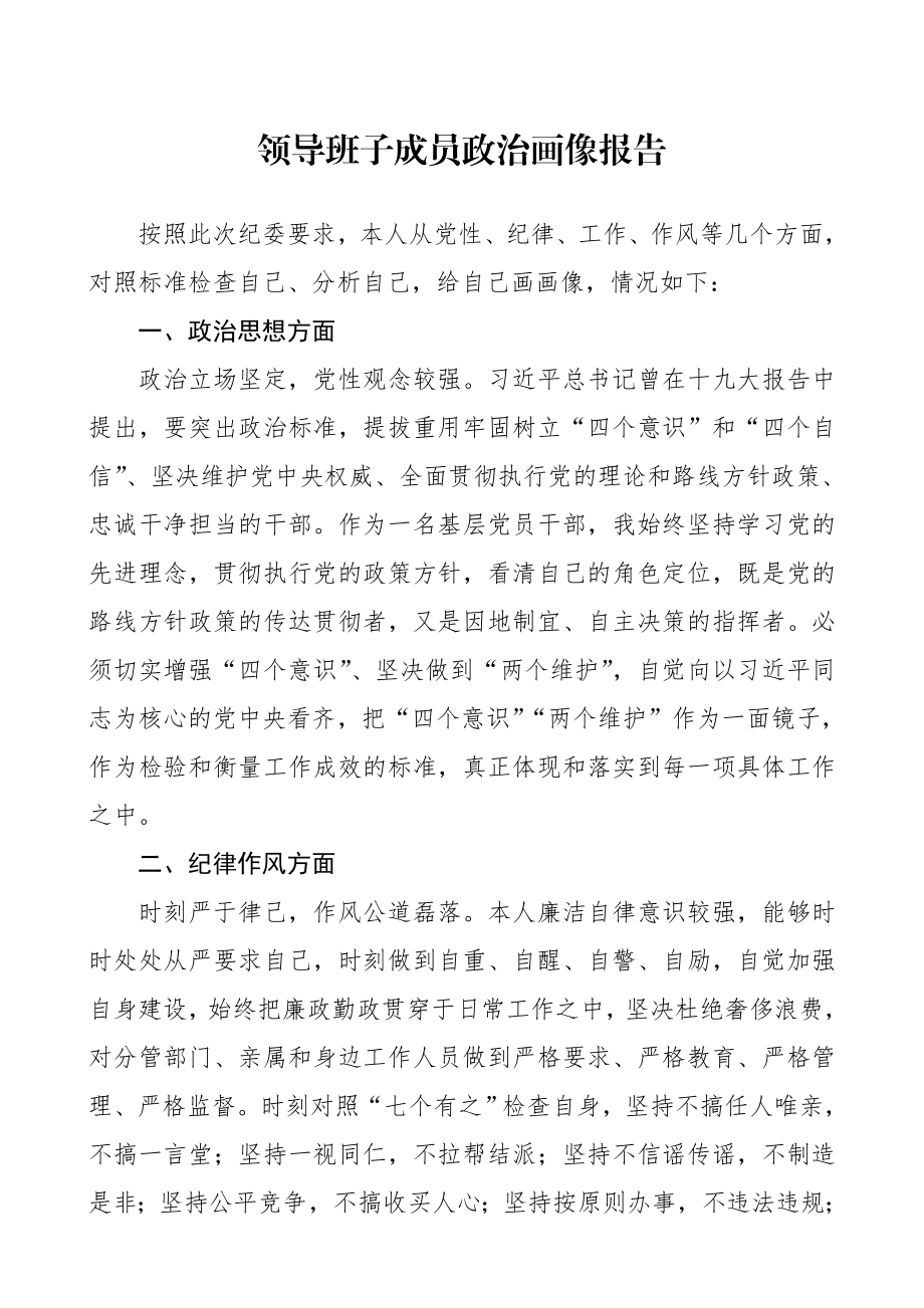 纪委监委：领导班子成员政治画像报告.doc_第1页