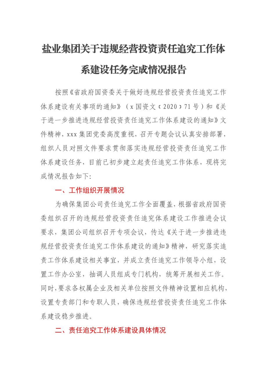 盐业集团关于违规经营投资责任追究工作体系建设任务完成情况报告.docx_第1页