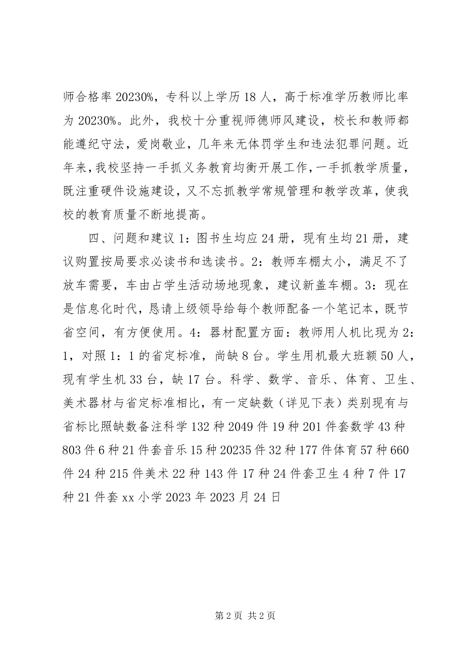 2023年小学义务教育均衡发展工作自查报告.docx_第2页