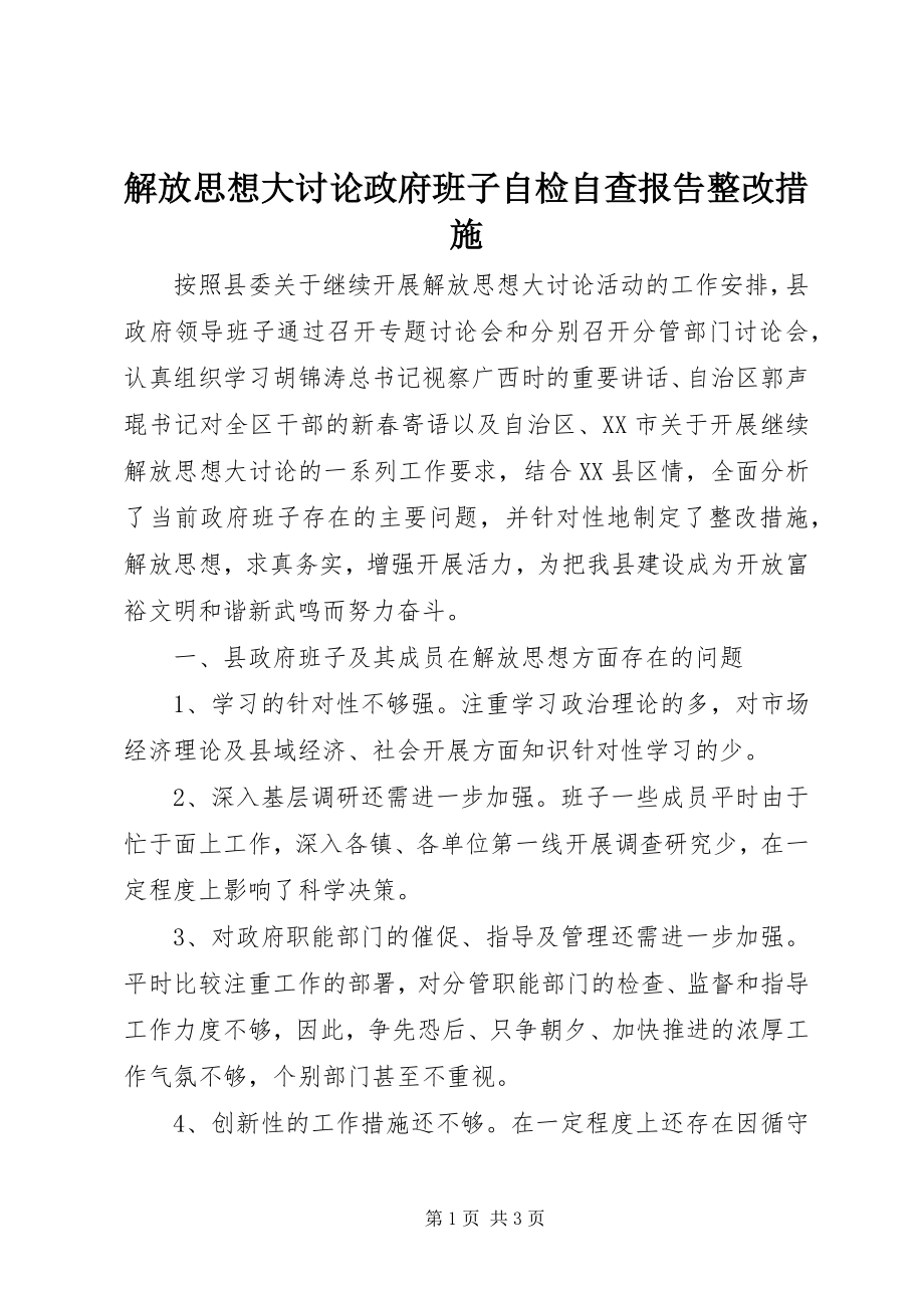 2023年解放思想大讨论政府班子自检自查报告整改措施.docx_第1页