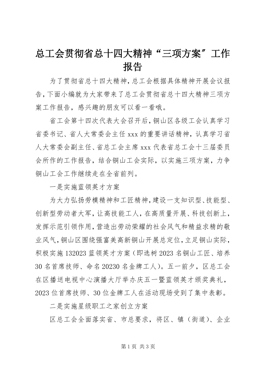 2023年总工会贯彻省总十四大精神“三项计划”工作报告.docx_第1页