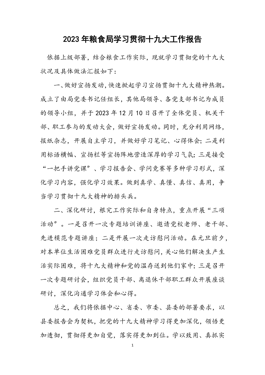 2023年粮食局学习贯彻十九大工作报告.docx_第1页