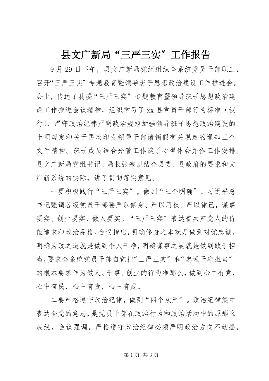 2023年县文广新局“三严三实”工作报告.docx_第1页