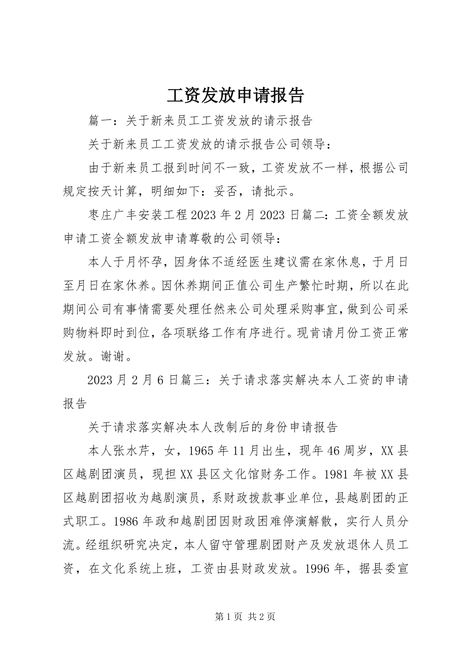 2023年工资发放申请报告.docx_第1页