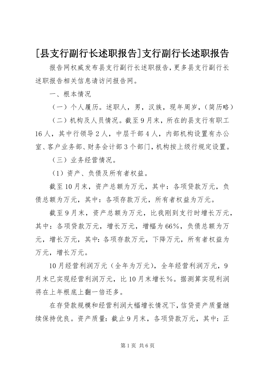 2023年县支行副行长述职报告支行副行长述职报告.docx_第1页