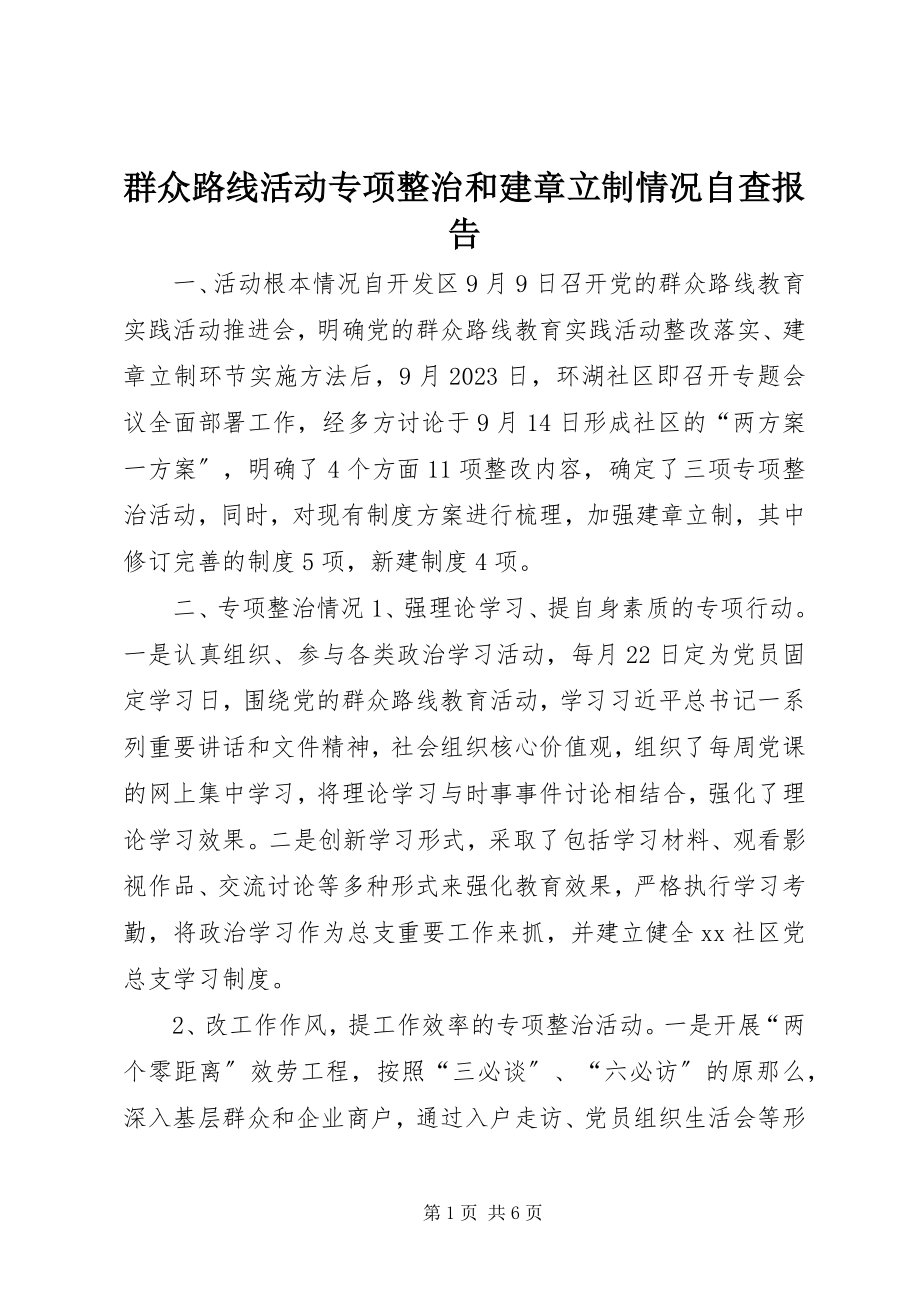 2023年群众路线活动专项整治和建章立制情况自查报告.docx_第1页