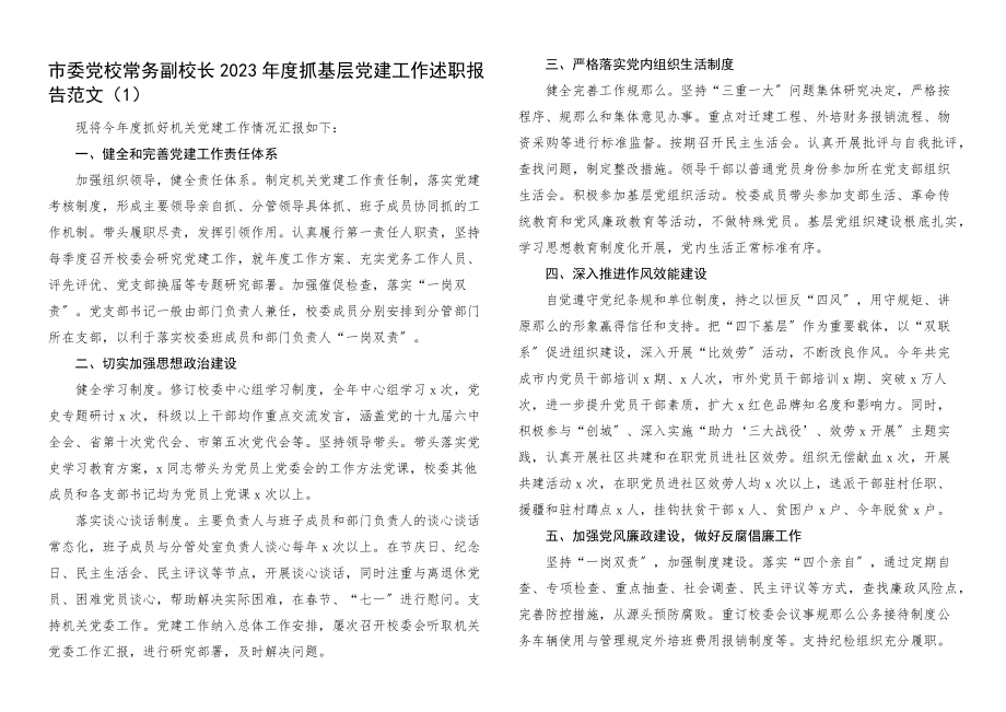 2023年度抓基层党建工作述职报告2篇书记党建述职.docx_第1页