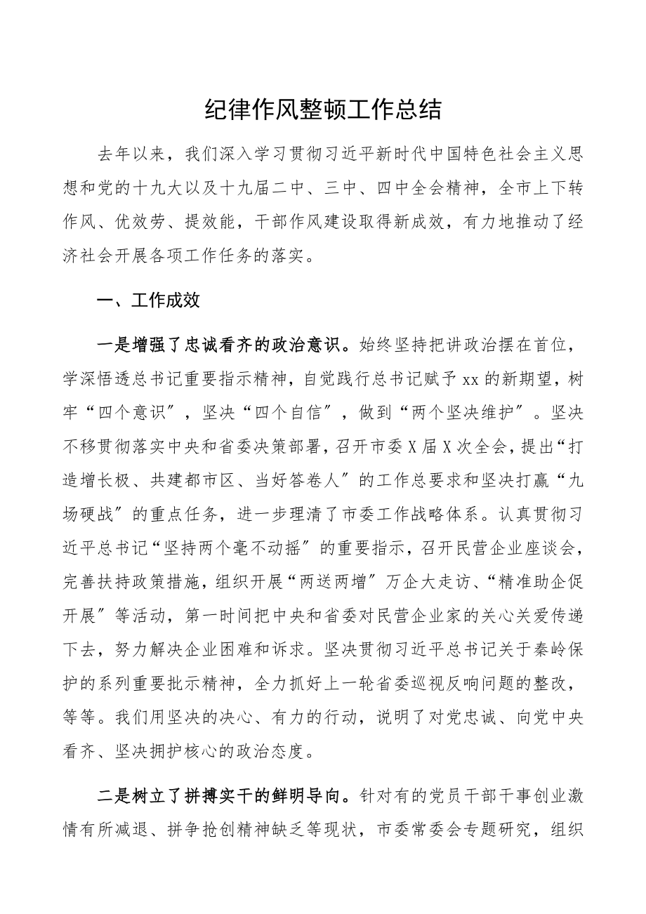 2023年纪律作风整顿工作总结汇报报告.docx_第1页