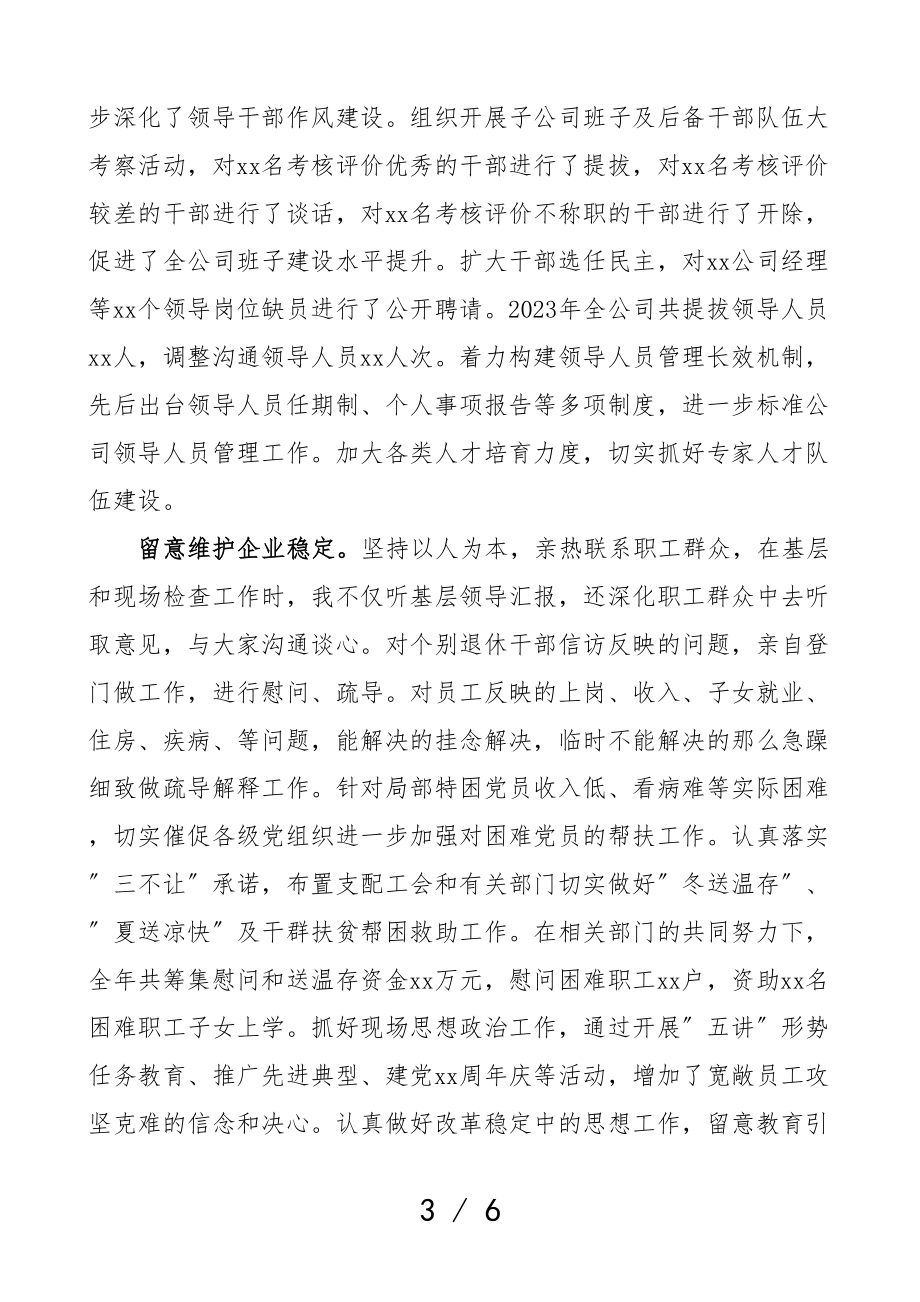 2023年国有企业党委书记年度述职述责述廉报告国企集团公司.doc_第3页