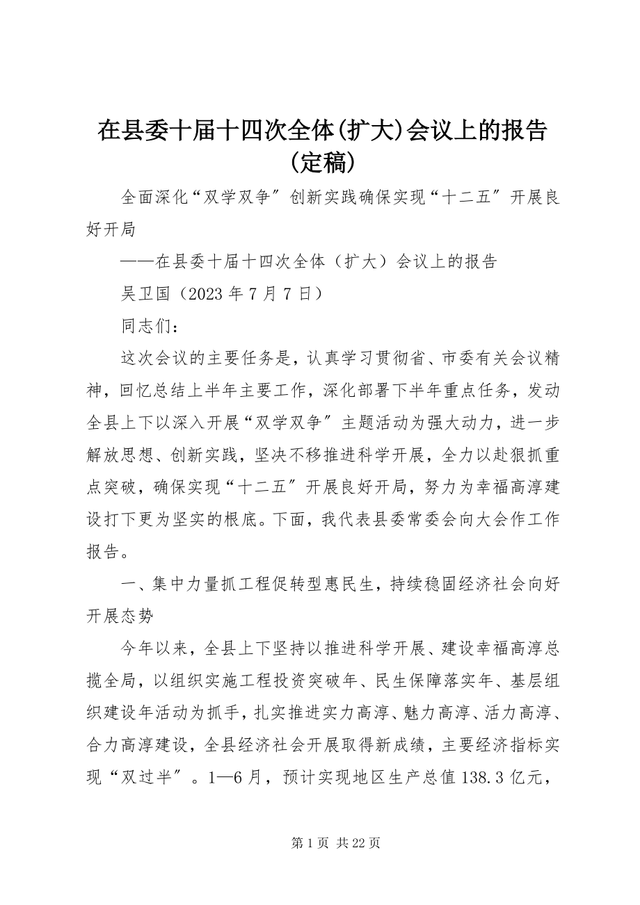 2023年在县委十届十四次全体扩大会议上的报告.docx_第1页