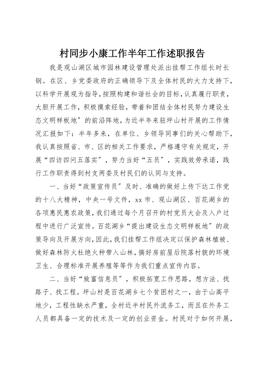 2023年村同步小康工作半年工作述职报告新编.docx_第1页