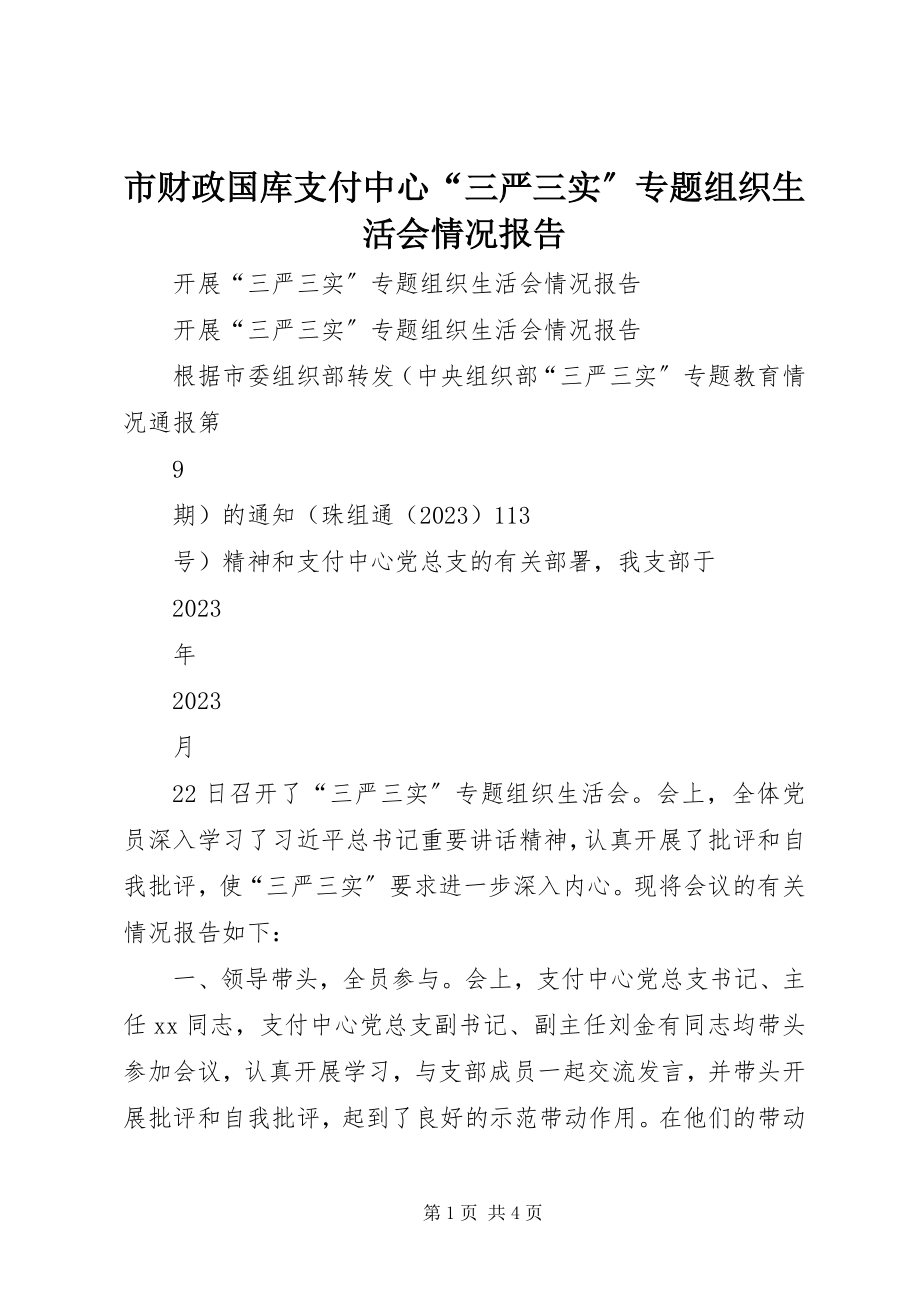 2023年市财政国库支付中心“三严三实”专题组织生活会情况报告.docx_第1页