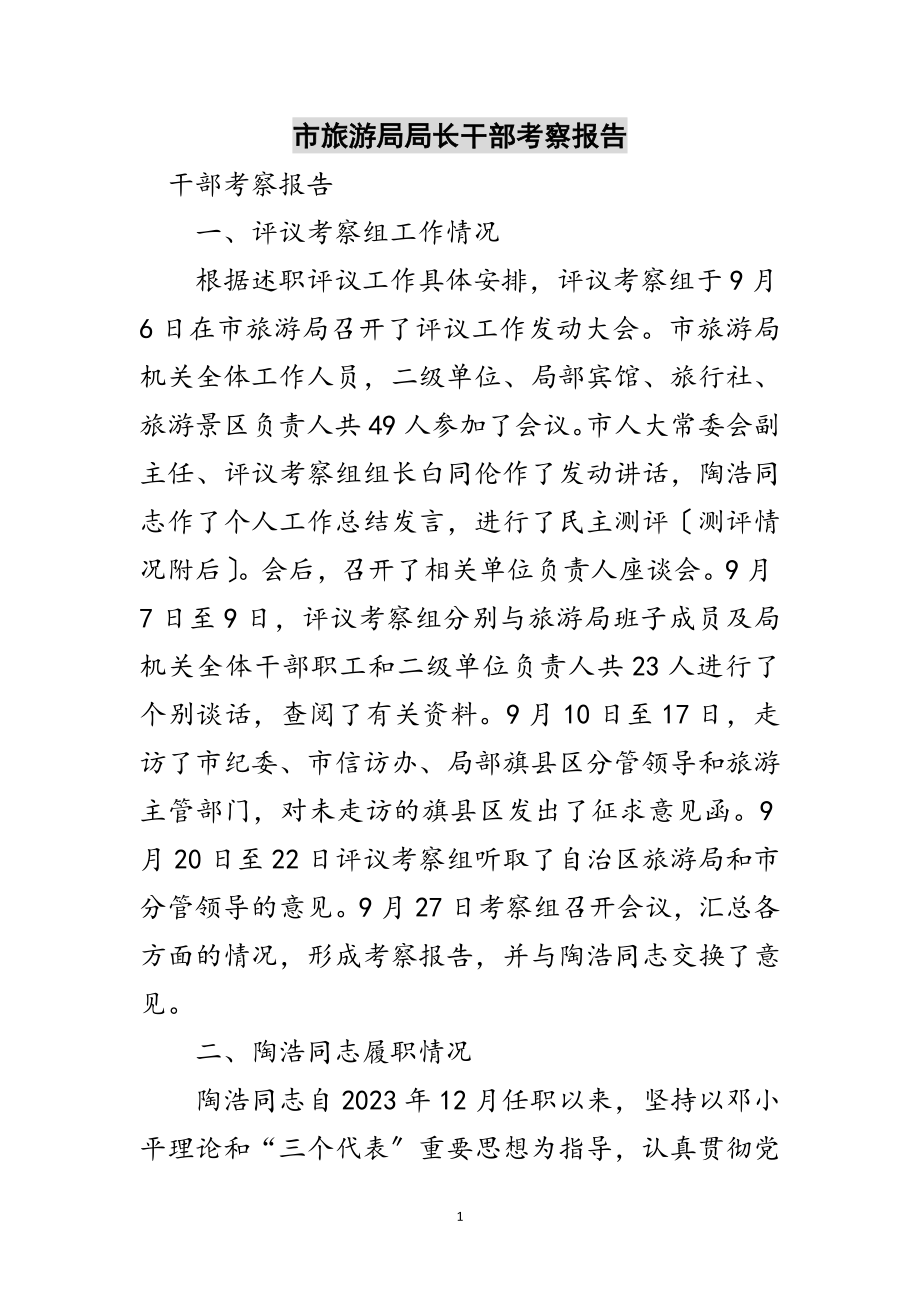 2023年市旅游局局长干部考察报告范文.doc_第1页