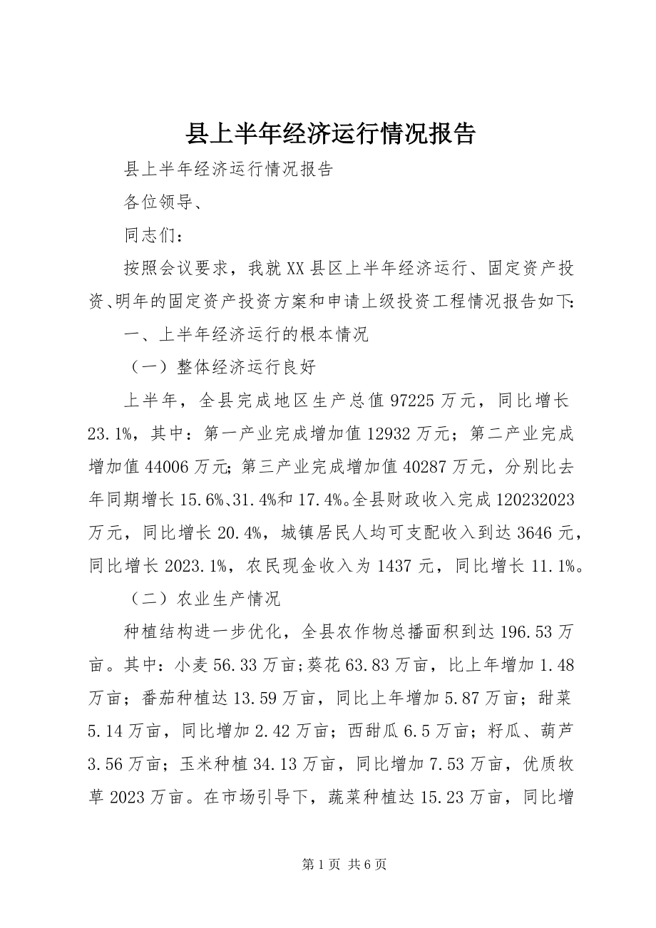 2023年县上半年经济运行情况报告.docx_第1页