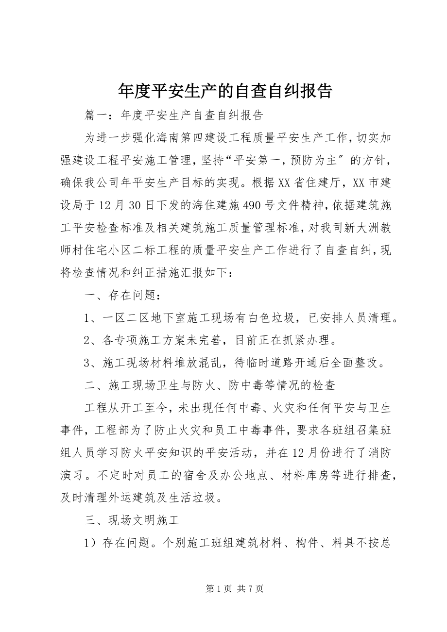 2023年安全生产的自查自纠报告.docx_第1页