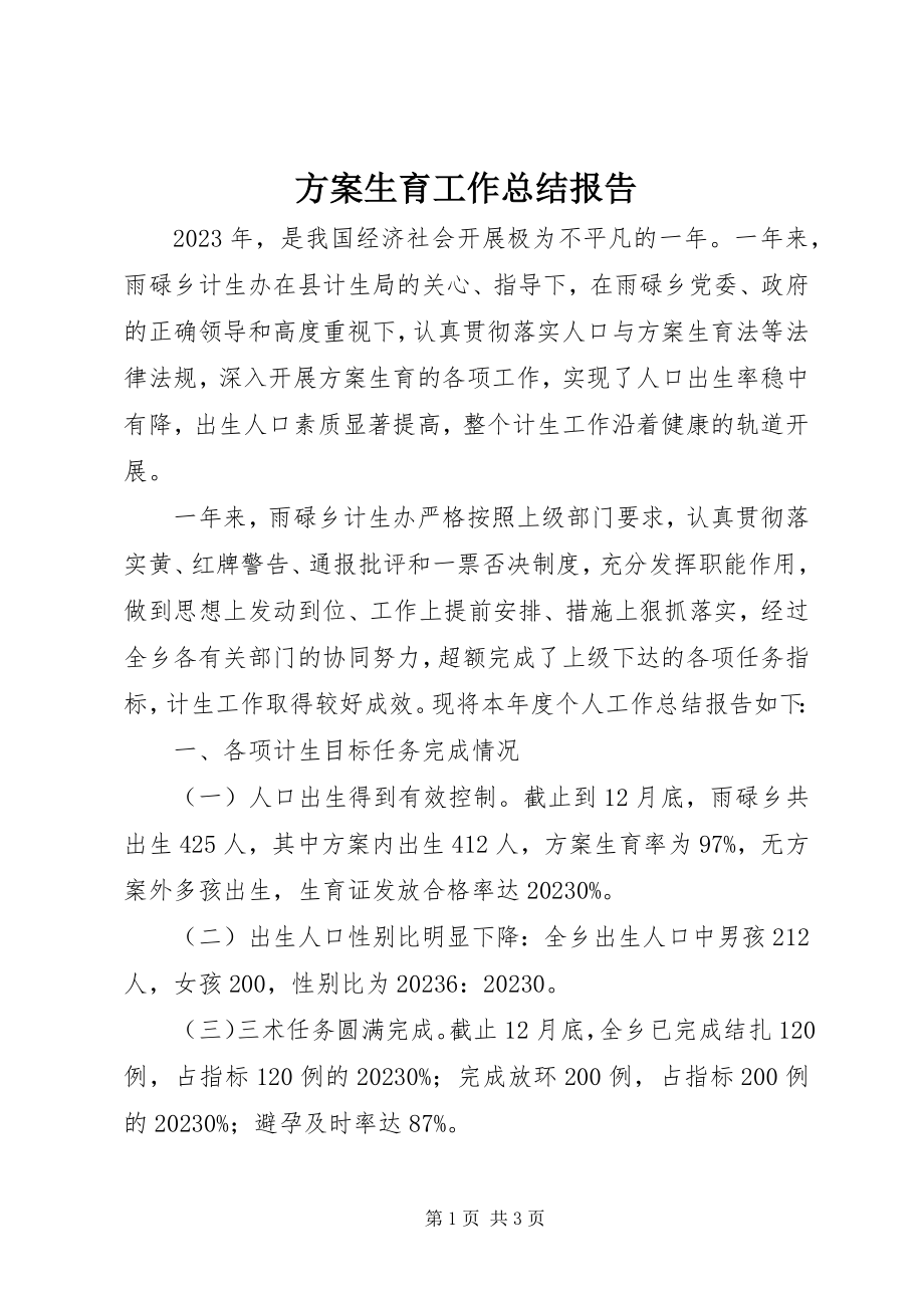 2023年计划生育工作总结报告.docx_第1页