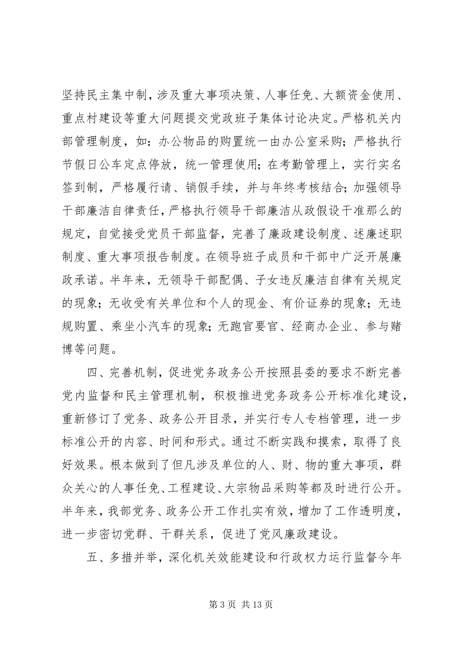 2023年县委农工部上半年党风廉政建设自检自查报告.docx_第3页