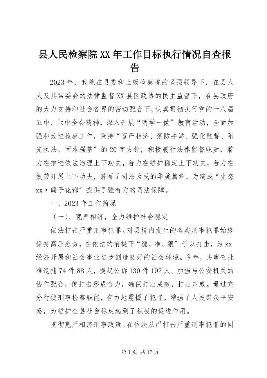 2023年县人民检察院工作目标执行情况自查报告.docx_第1页