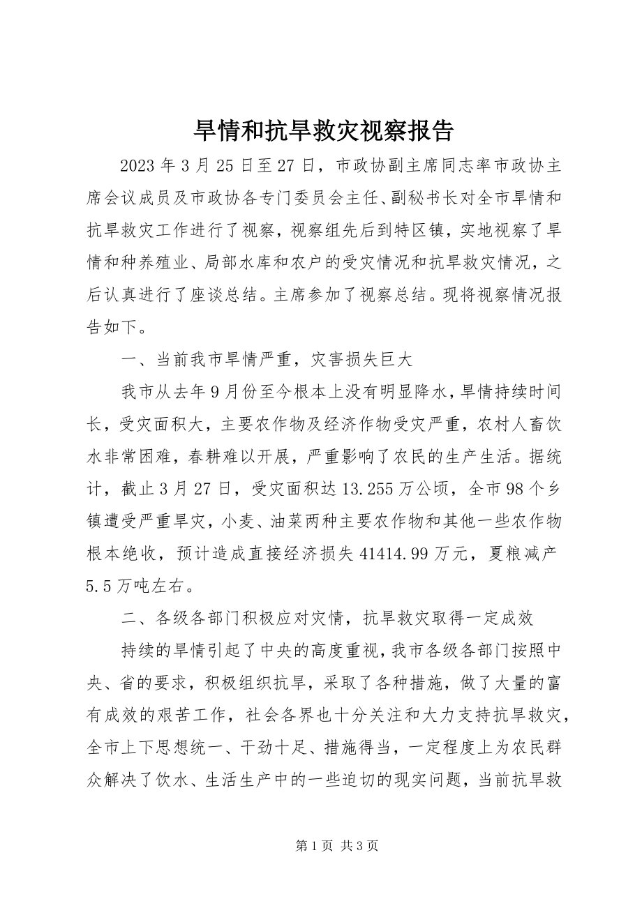 2023年旱情和抗旱救灾视察报告.docx_第1页