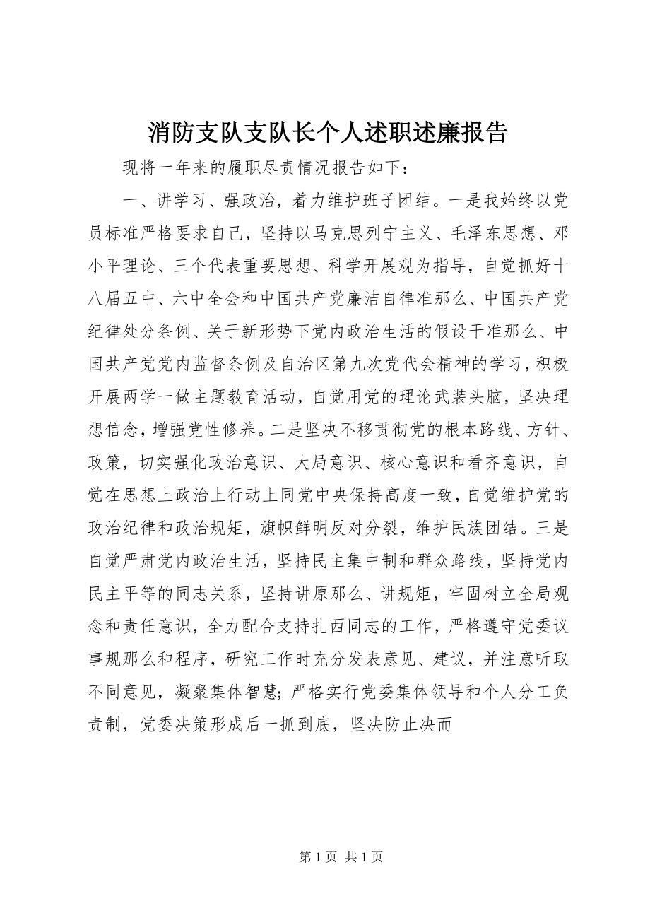 2023年消防支队支队长个人述职述廉报告.docx_第1页