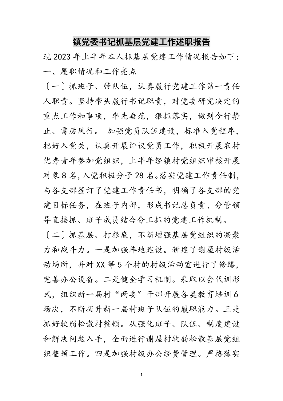 2023年镇党委书记抓基层党建工作述职报告范文.doc_第1页