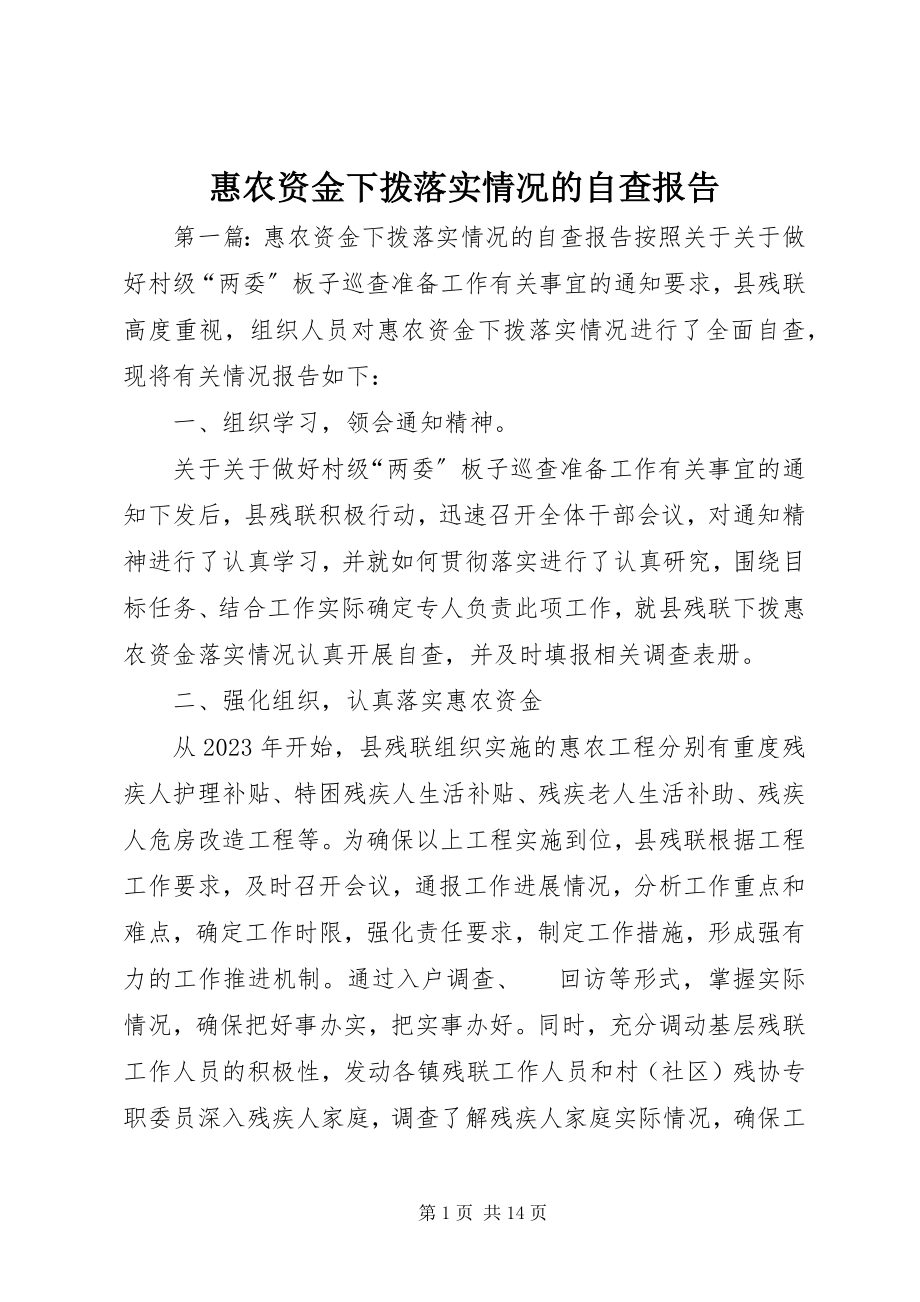 2023年惠农资金下拨落实情况的自查报告.docx_第1页