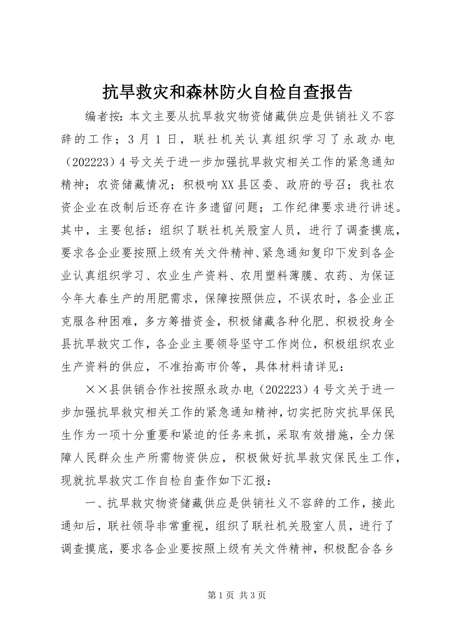 2023年抗旱救灾和森林防火自检自查报告.docx_第1页