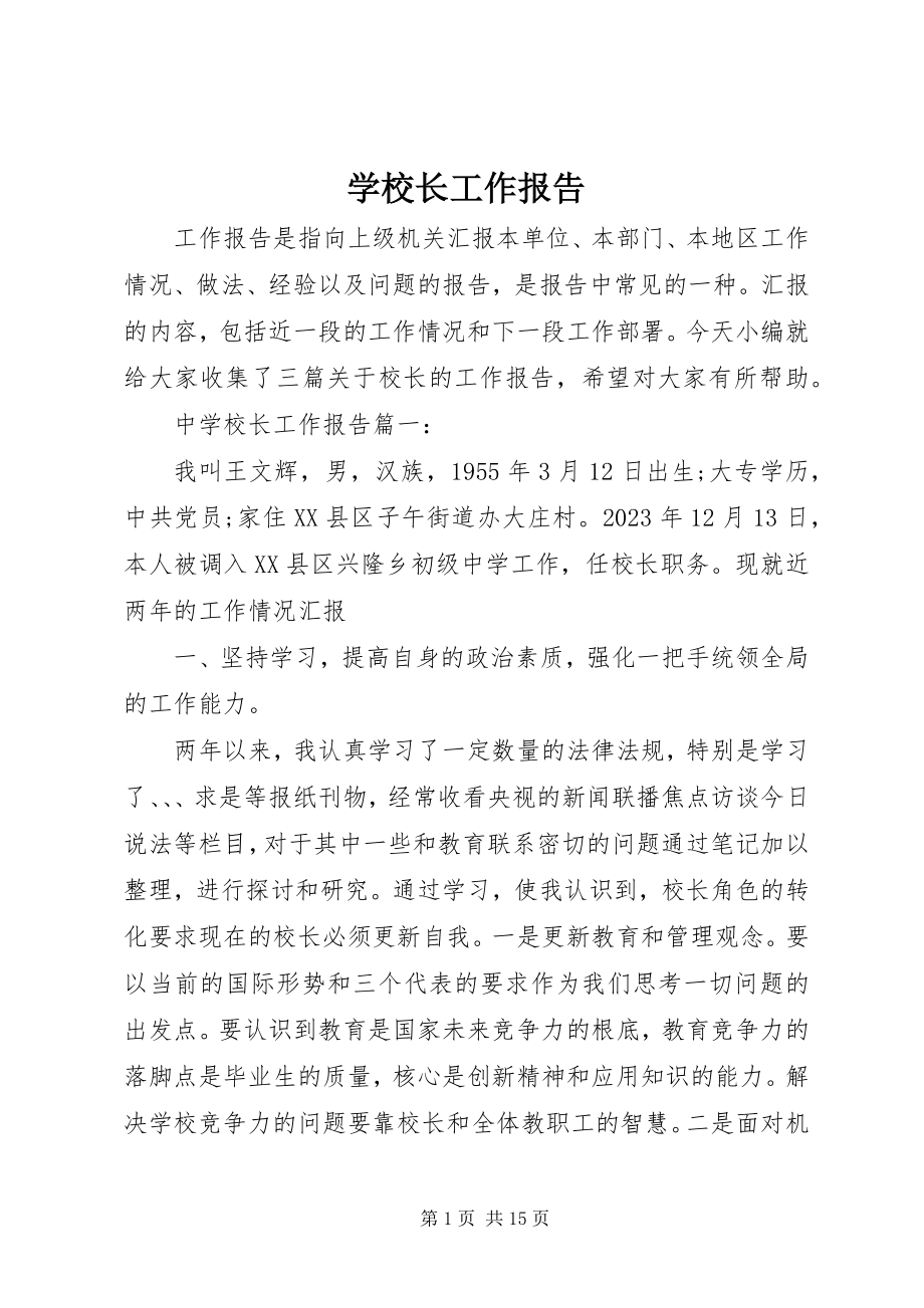 2023年学校长工作报告.docx_第1页