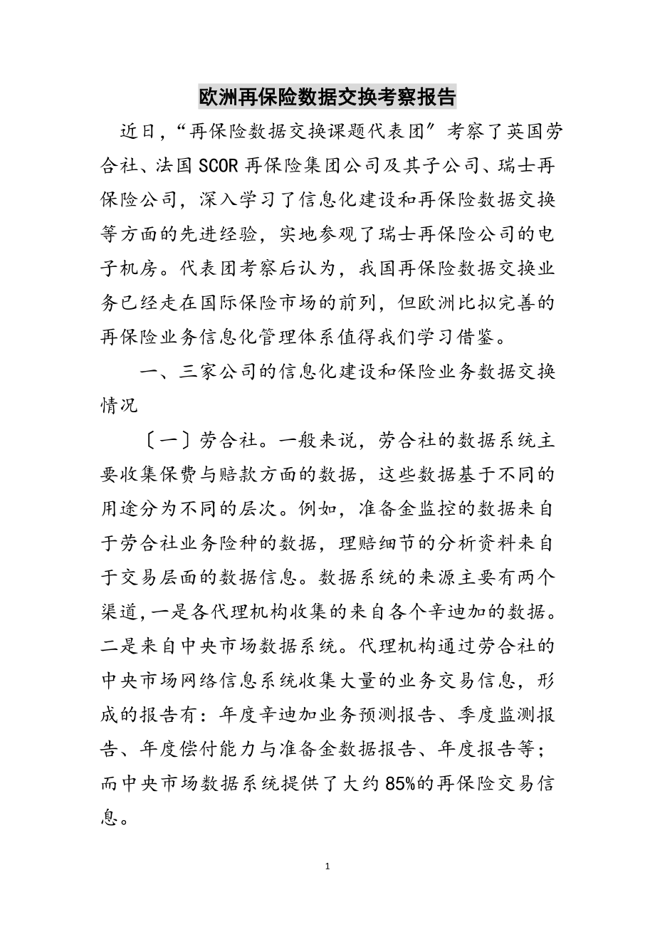 2023年欧洲再保险数据交换考察报告范文.doc_第1页