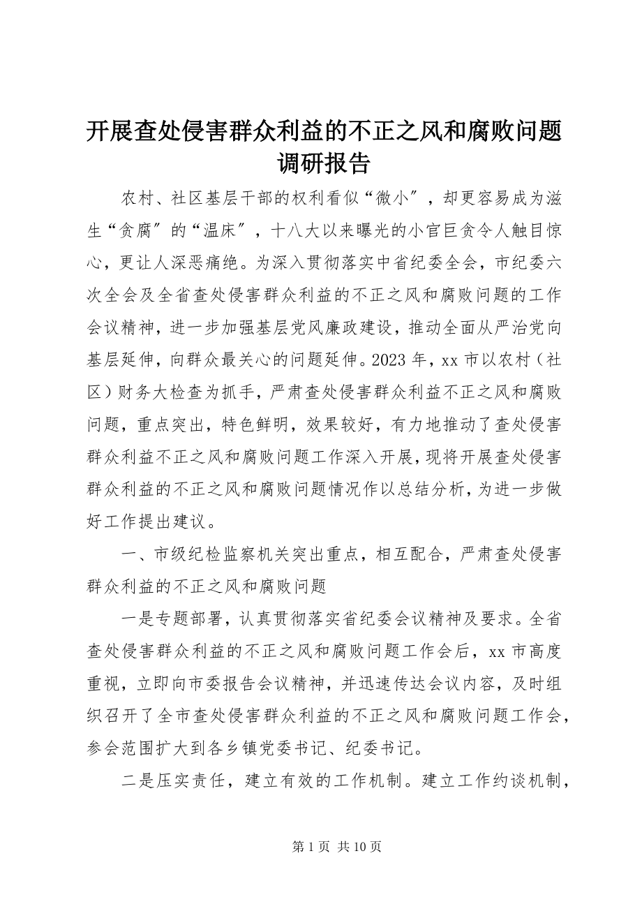 2023年开展查处侵害群众利益的不正之风和腐败问题调研报告.docx_第1页