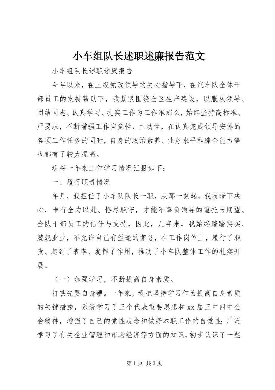 2023年小车组队长述职述廉报告.docx_第1页